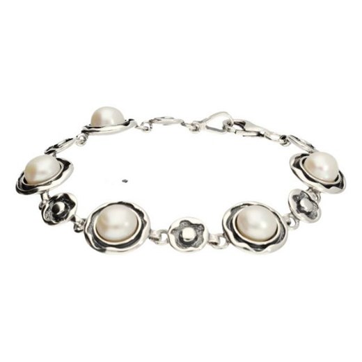 Srebrna oksydowana bransoletka z perłami L 1852