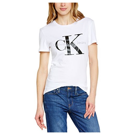 T-shirt Calvin Klein Jeans SHRUNKEN TEE TRUE ICON dla kobiet, kolor: biały