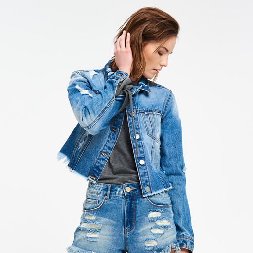 Cropp - Krótka kurtka jeansowa - Niebieski Cropp niebieski XS 