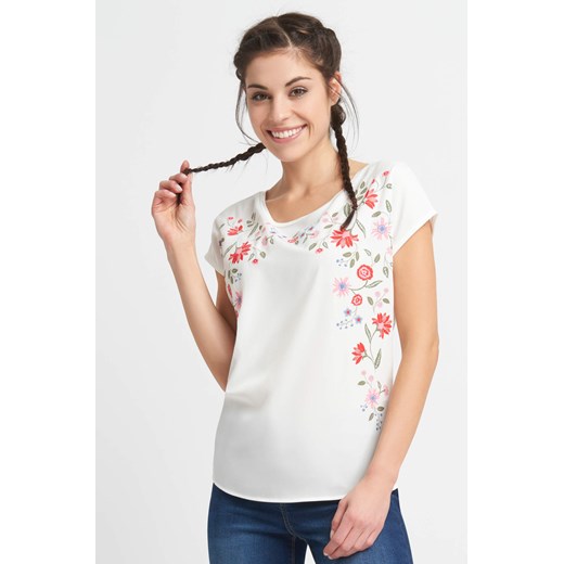 Koszulka bimaterial z kwiatowym haftem bezowy Orsay XL orsay.com