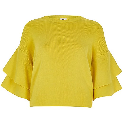 Yellow knit frill sleeve jumper 