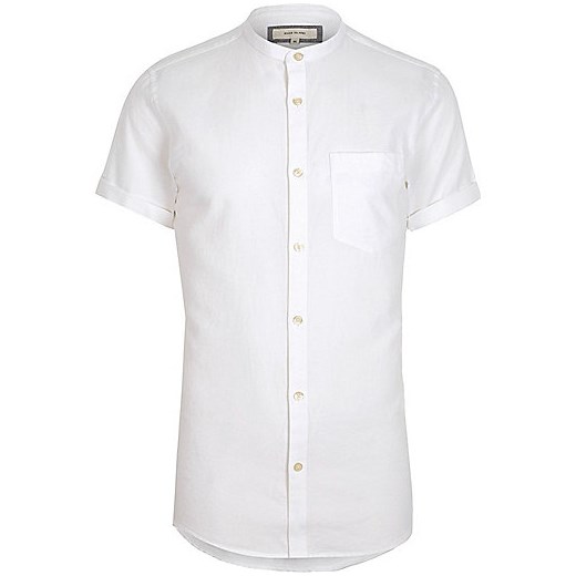 White short sleeve Oxford grandad shirt  River Island   