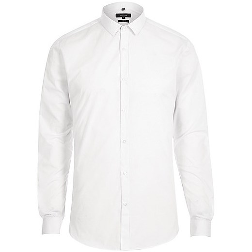 White slim fit long sleeve smart shirt   River Island  