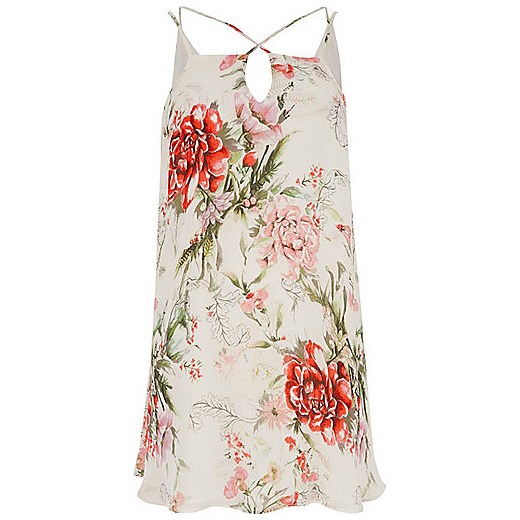 Petite white floral print slip dress  River Island   