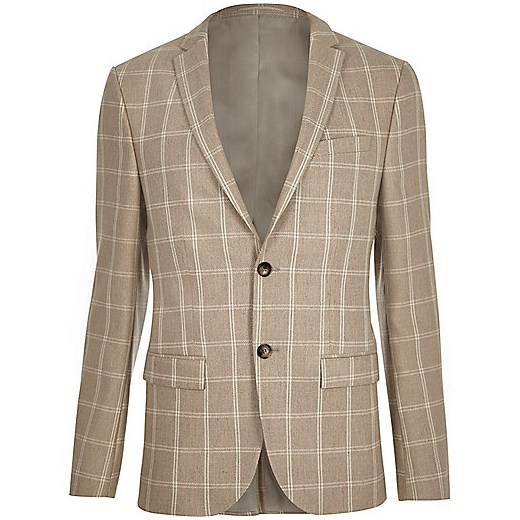 Sand check skinny fit suit trousers  River Island   