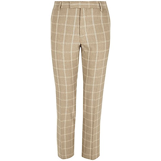 Sand check skinny fit suit trousers   River Island  