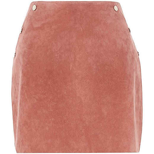 Dark pink suede studded mini skirt   River Island  