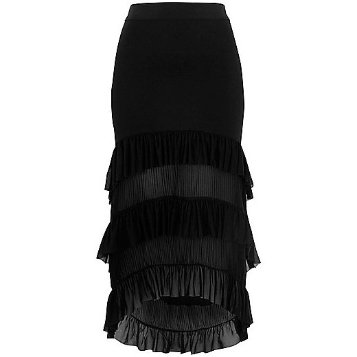 Black tiered high-low pleated maxi skirt  River Island   