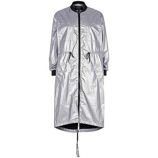 Silver metallic longline anorak jacket 