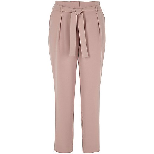 Pink tie waist tapered trousers 