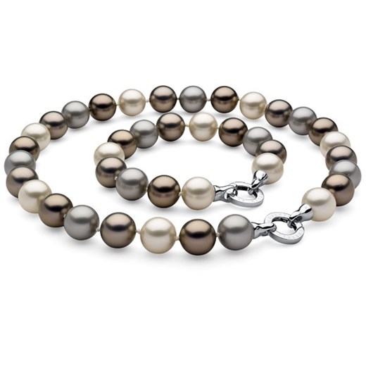 Komplet biżuterii z kremowo-złoto-srebrnymi perłami z muszli, o średnicy 12 mm (naszyjnik - 45 cm, bransoletka - 21,5 cm)  bialy  florenzocastello.com