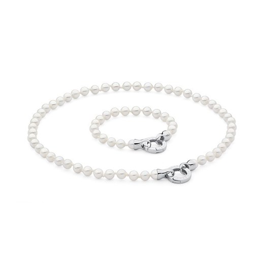 Komplet biżuterii z białych pereł z muszli, o średnicy 6 mm (naszyjnik - 45 cm, bransoletka - 18 cm) bialy   florenzocastello.com