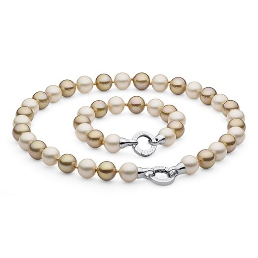 Komplet biżuterii z perłami z muszli w kolorach złota i kremu, o średnicy 12 mm (naszyjnik - 45 cm, bransoletka - 21,5 cm)  bialy  florenzocastello.com
