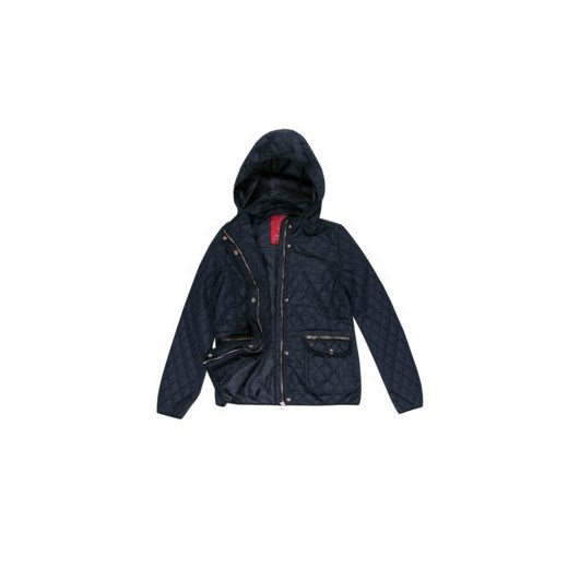 Kurtka damska  przejściowa  z kieszeniami, rozpinana, pikowana, z odpinanym kapturem