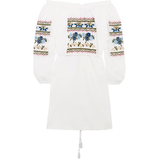 Off-the-shoulder embroidered cotton-poplin mini dress Needle & Thread   NET-A-PORTER