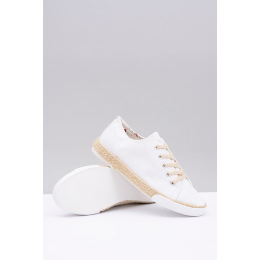 Białe Lniane Damskie Materiałowe Espadryle Peppi bialy 37 BUTOSKLEP.PL