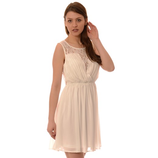 Rozkloszowana sukienka z plisowana górą w kolorze białym  bezowy M promocja brendi.pl 