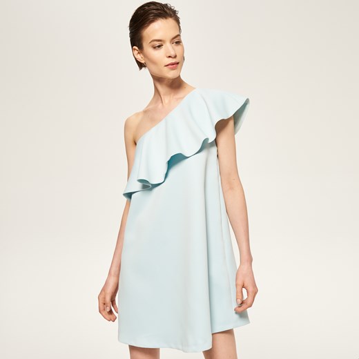 Reserved - Sukienka z asymetryczną falbaną - Niebieski