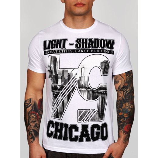 Koszulka z printem CHICAGO biała rozowy Exit L MODOLINE.PL