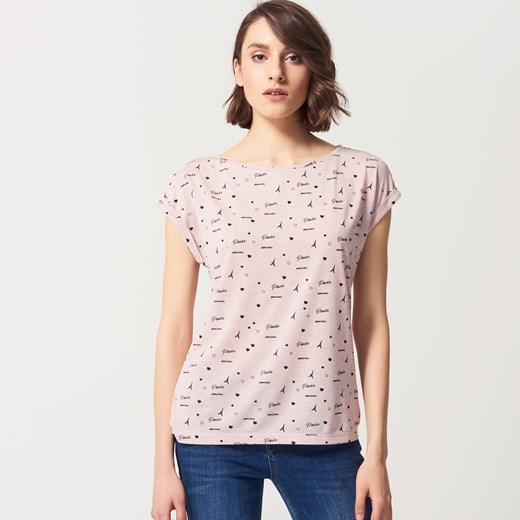 Mohito - Koszulka z brokatowym połyskiem - Różowy Mohito bezowy XL 