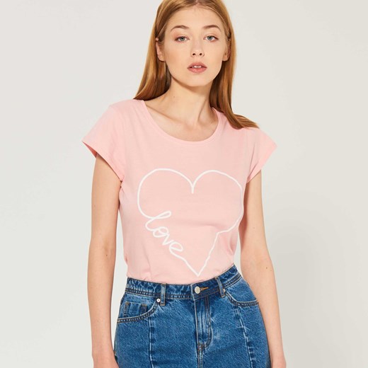 Sinsay - T-shirt ze wzorem - Różowy Sinsay bezowy L 