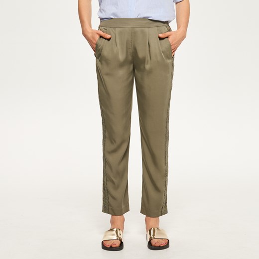Reserved - Spodnie z koronkowym lampasem - Zielony brazowy Reserved 34;36;38;40;42 