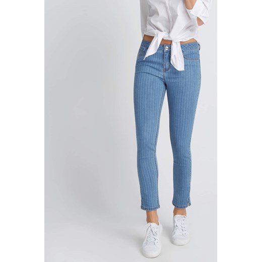 Jeansowe spodnie w prążki niebieski Orsay 32 orsay.com