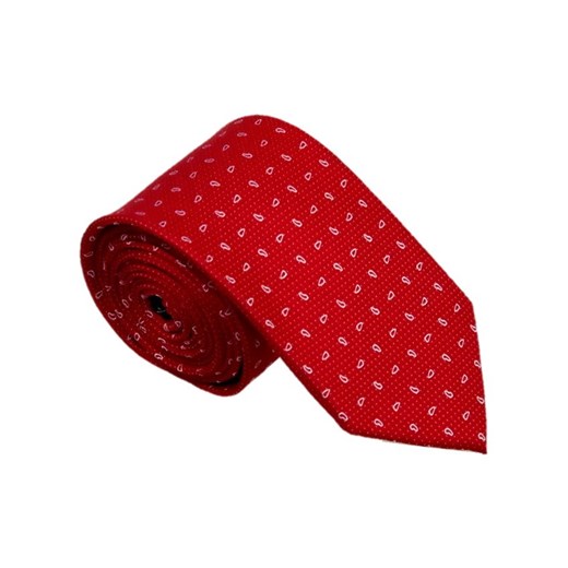KP-007 Czerwony Krawat Jedwabny z Drobnym Wzorem Paisley (Żakardowy)