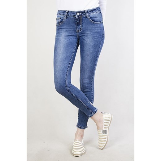 Spodnie jeansowe ze zdobieniami przy nogawce   S olika.com.pl