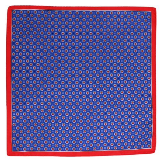 Niebieska Poszetka Męska w Czerwone Motywy, Grochy - 33x33 cm - CHATTIER POSZCH0228 ze sklepu JegoSzafa.pl w kategorii Poszetki i butonierki - zdjęcie 37282552