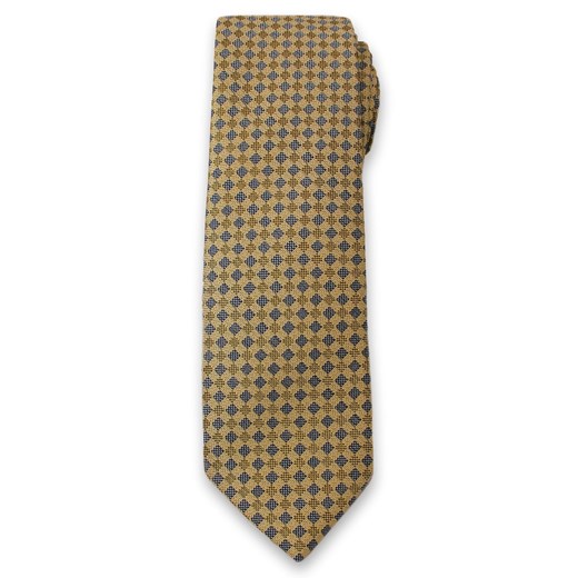 Krawat Męski w Kratkę, Kwadraty, Figury Geometryczne - 6 cm - Alties, Złoty  KRALTS0085