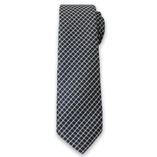 Modny Krawat Męski w Drobną Kratkę - 6cm- Alties, Granatowo-Biały KRALTS0099 ze sklepu JegoSzafa.pl w kategorii Krawaty - zdjęcie 37282820