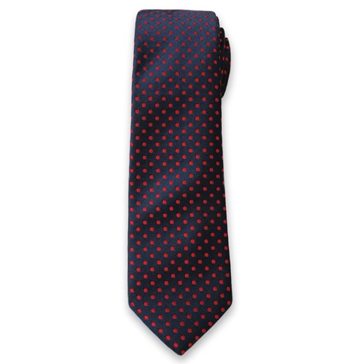 Oryginalny Krawat Męski w Czerwone Groszki, Kropki - 6cm- Alties, Granatowy  KRALTS0106 ze sklepu JegoSzafa.pl w kategorii Krawaty - zdjęcie 37282834
