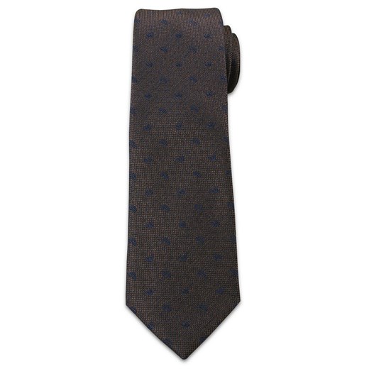 Krawat Męski w Drobny, Granatowy Wzór Paisley - Chattier, Ciemny Brązowy KRCH0971 ze sklepu JegoSzafa.pl w kategorii Krawaty - zdjęcie 37282972