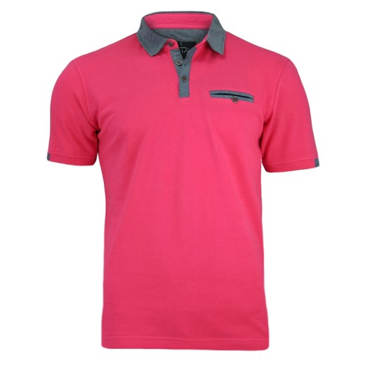 Różowa Koszulka Polo z Kieszonką - 100% BAWEŁNA - Chiao, Męska TSCHIAOM3301PINK