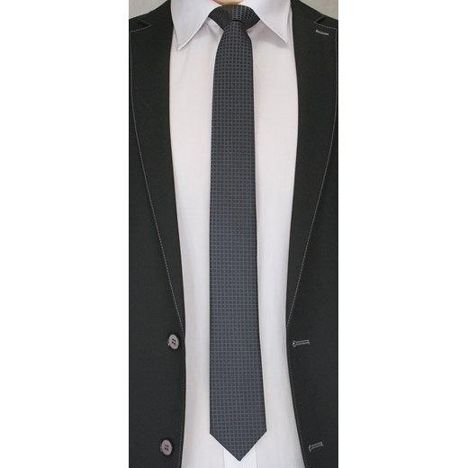 Elegancki Krawat Męski w Delikatną Kratkę - 6 cm - Angelo di Monti, Czarny KRADM1270