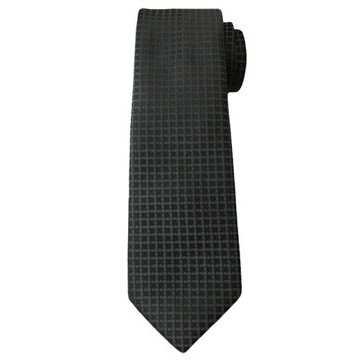 Elegancki Krawat Męski w Delikatną Kratkę - 6 cm - Angelo di Monti, Czarny KRADM1270