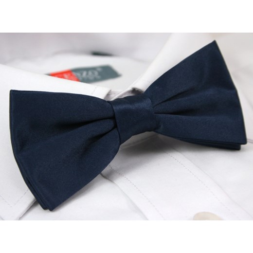 Granatowa Mucha Gładka, Jednokolorowa + Biała Poszetka - Chattier, Męska MUCH0127 ze sklepu JegoSzafa.pl w kategorii Muchy - zdjęcie 37286204