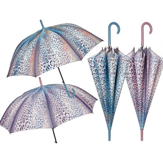 Długi damski parasol Perletti w panterkę