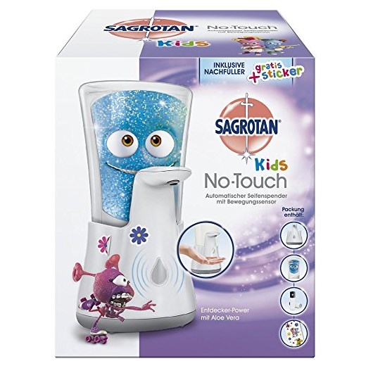 SAGROTAN Kids No-Touch automatyczny dozownik mydła dla dzieci w zestawie: po pióro i naklejkami fioletowy Sagrotan  Amazon