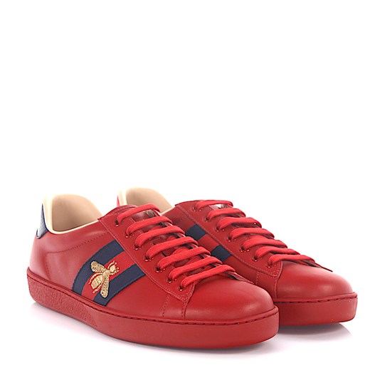 Gucci Sneakersy A38G0 ze skóry czerwone Gucci detale czerwono niebieskie