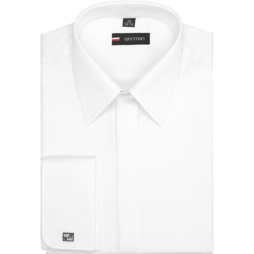 koszula na spinki pomarańczowy krótki rękaw 836 na spinki slim fit biały Recman bialy  okazyjna cena  