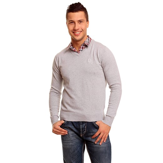 Sweter 98-86 z wszytą koszulą majesso-pl rozowy klasyczny