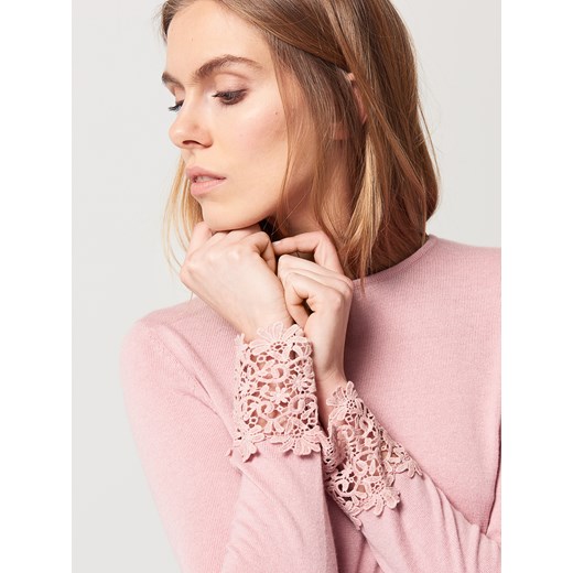 Mohito - Sweter z koronkowymi rękawami - Różowy rozowy Mohito XS 