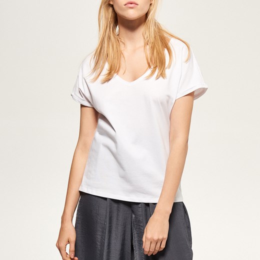 Reserved - Koszulka z bawełny organicznej - Biały Reserved bezowy L 