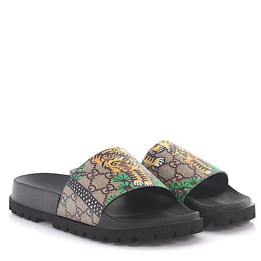 Gucci Sandały K6D00 Canvas beżowe nadruk tygrys Gucci
