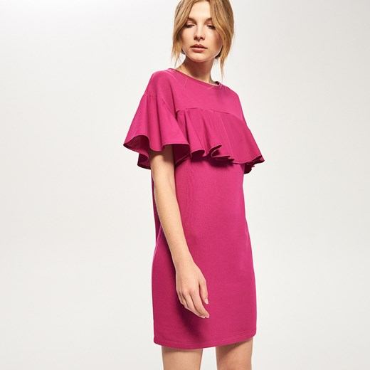 Reserved - Sukienka z falbaną - Fioletowy rozowy Reserved L 