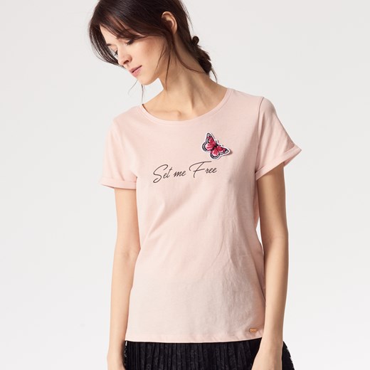 Mohito - Bawełniana koszulka z aplikacją - Różowy