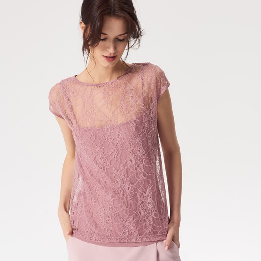 Mohito - Koronkowa bluzka z topem - Różowy