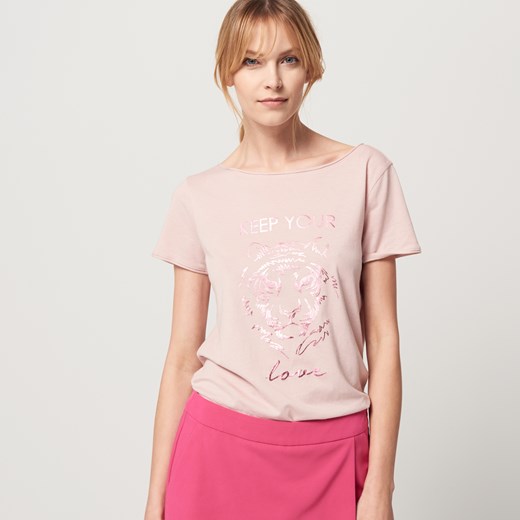 Mohito - Koszulka z dekoltem na plecach - Różowy